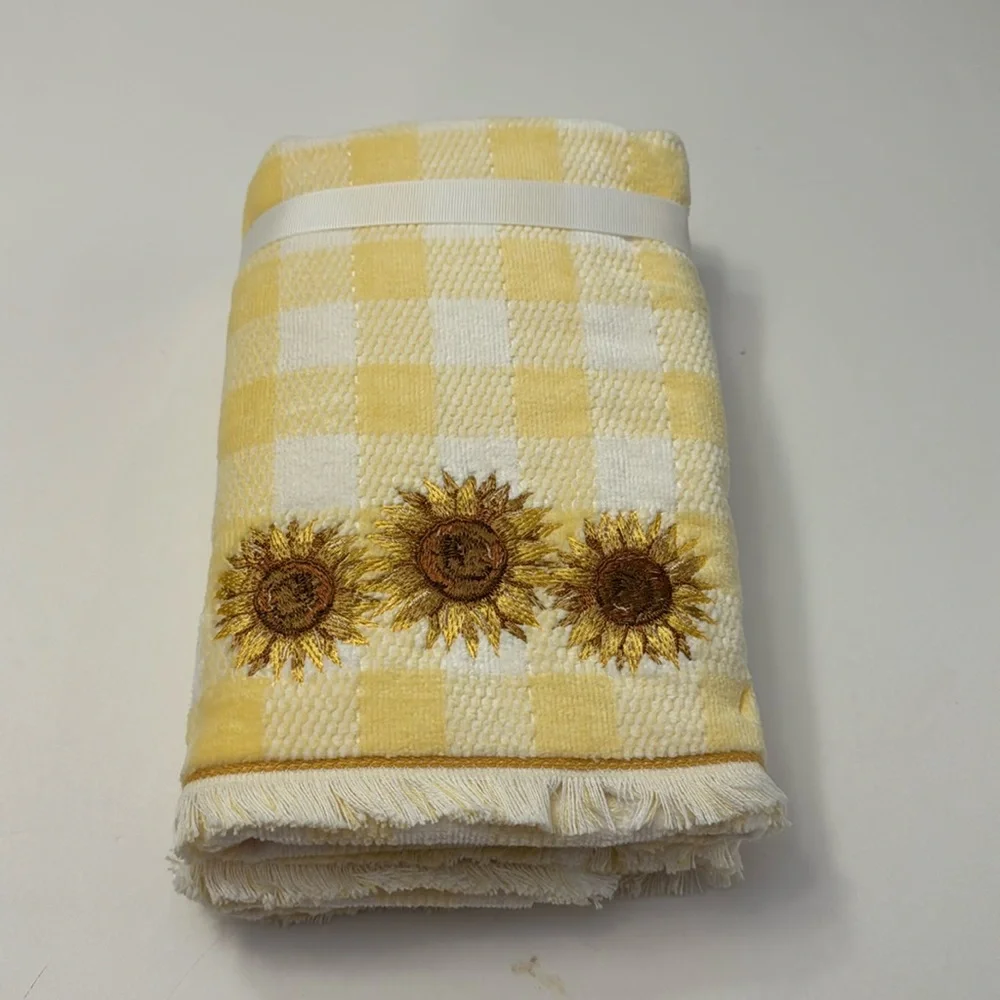 2pc CARO HOME Gingham Sunflower Hand Towel Set With Fringe - Yellow/White